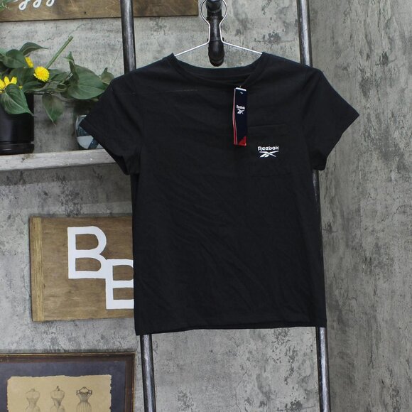 NWT Reebok Womens Small Logo Graphic Pocket Tee HB2321 Black / White XS - Picture 3 of 6